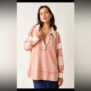 Free People Clean Prep Polo in Rosetta Combo size S MSRP$128
